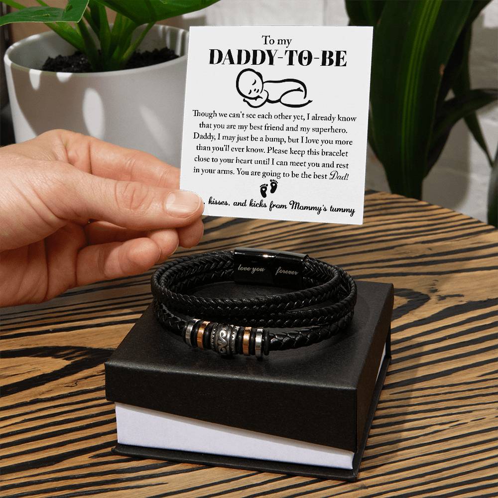To my dad-to-be special message from bump. stainless steel with beads and vegan leather bracelet for the man in your life.
