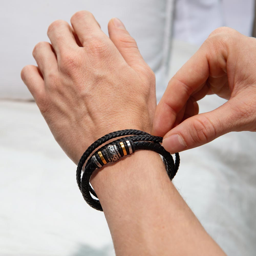 To my dad-to-be special message from bump. stainless steel with beads and vegan leather bracelet for the man in your life.