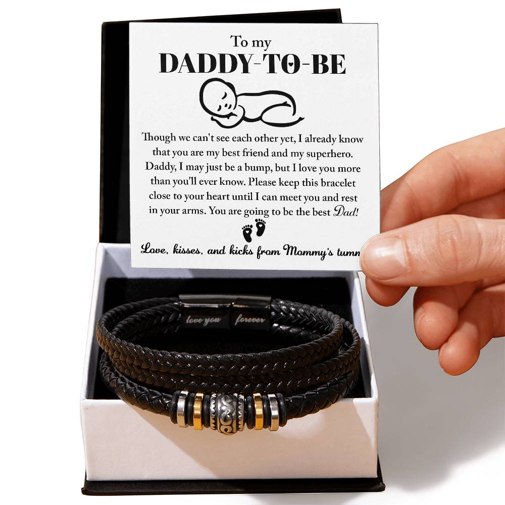 To my dad-to-be special message from bump. stainless steel with beads and vegan leather bracelet for the man in your life.