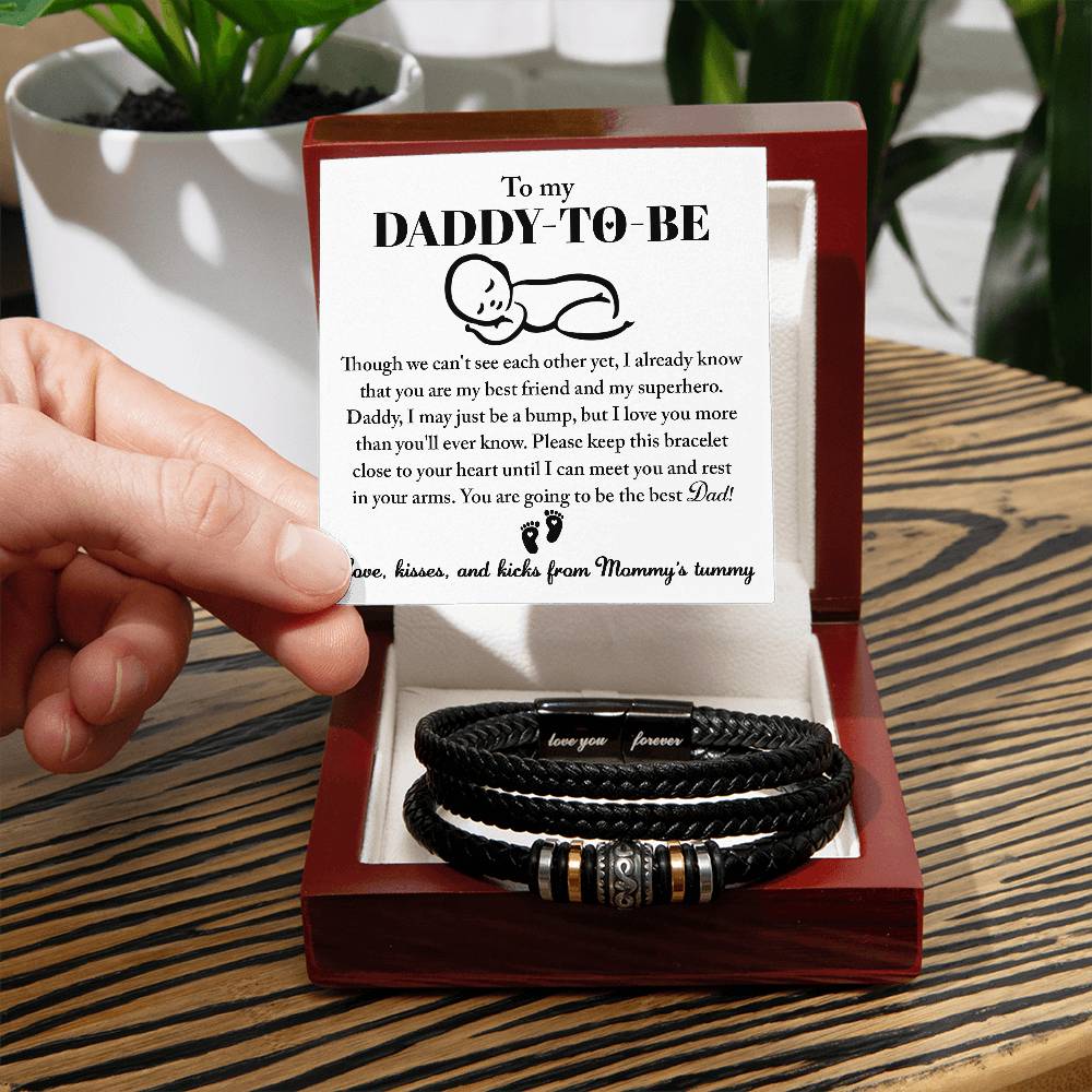 To my dad-to-be special message from bump. stainless steel with beads and vegan leather bracelet for the man in your life.