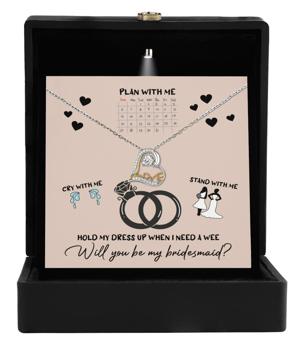 Maid of honor gift from bride. Love dancing sterling silver necklace for bridesmaid-to-be.