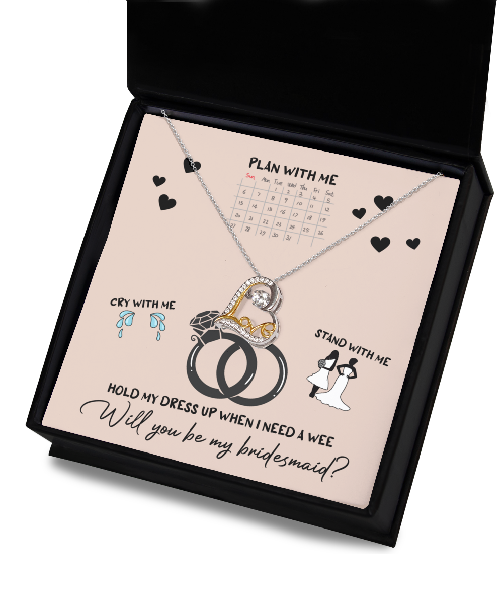 Maid of honor gift from bride. Love dancing sterling silver necklace for bridesmaid-to-be.