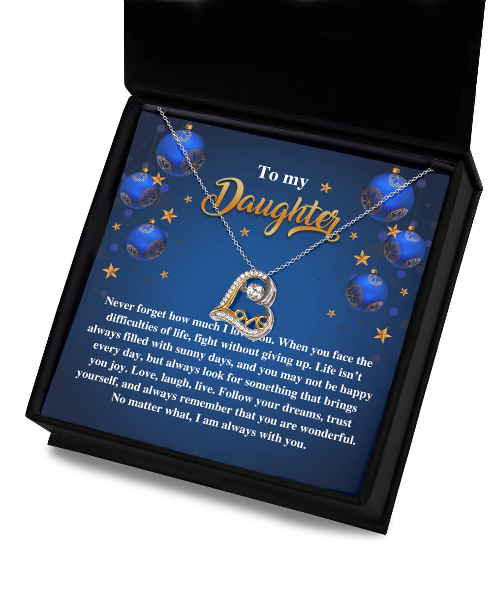 Lovely Holiday gift card for daughter, custom message and love dancing necklace for her. Made in USA