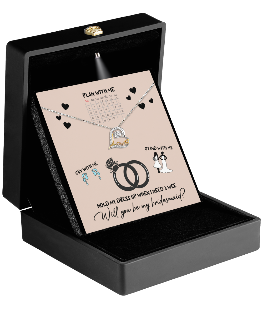 Maid of honor gift from bride. Love dancing sterling silver necklace for bridesmaid-to-be.