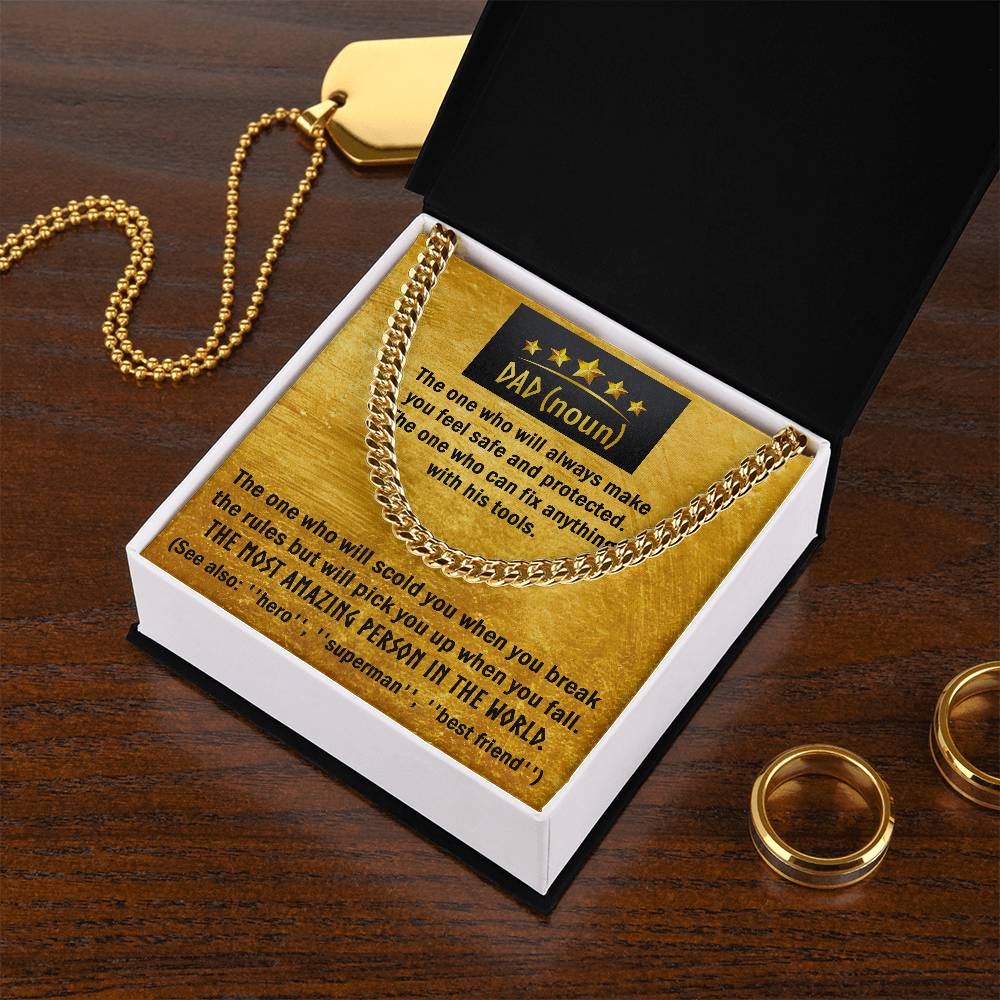 To my Dad, a special message card for father with cuban link chain . A necklace to celebrate father´s day and birthday.