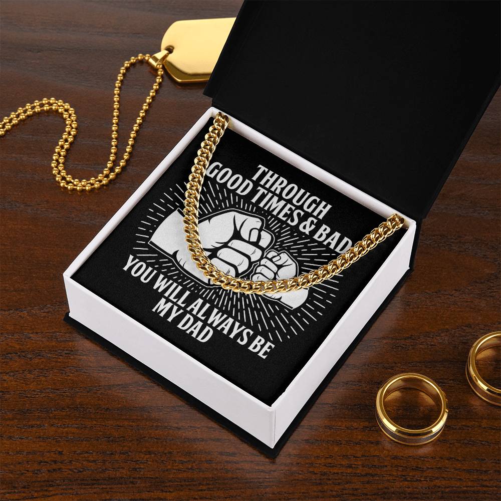 Father´s day present for dad. Cuban link chain with message card for dad on birthday and other holiday celebrations.