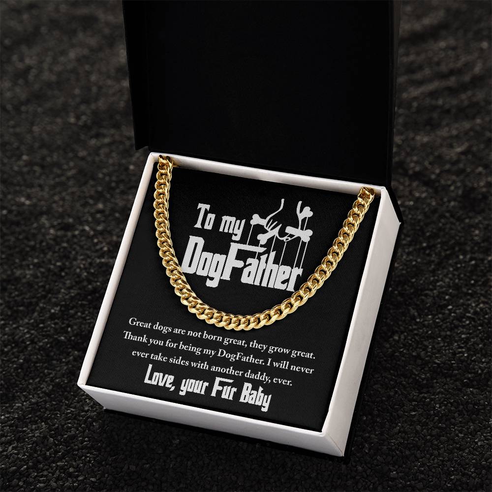 To dog father from fur baby, cuban link chain with message card for dog dad.