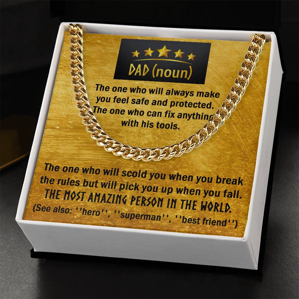 To my Dad, a special message card for father with cuban link chain . A necklace to celebrate father´s day and birthday.