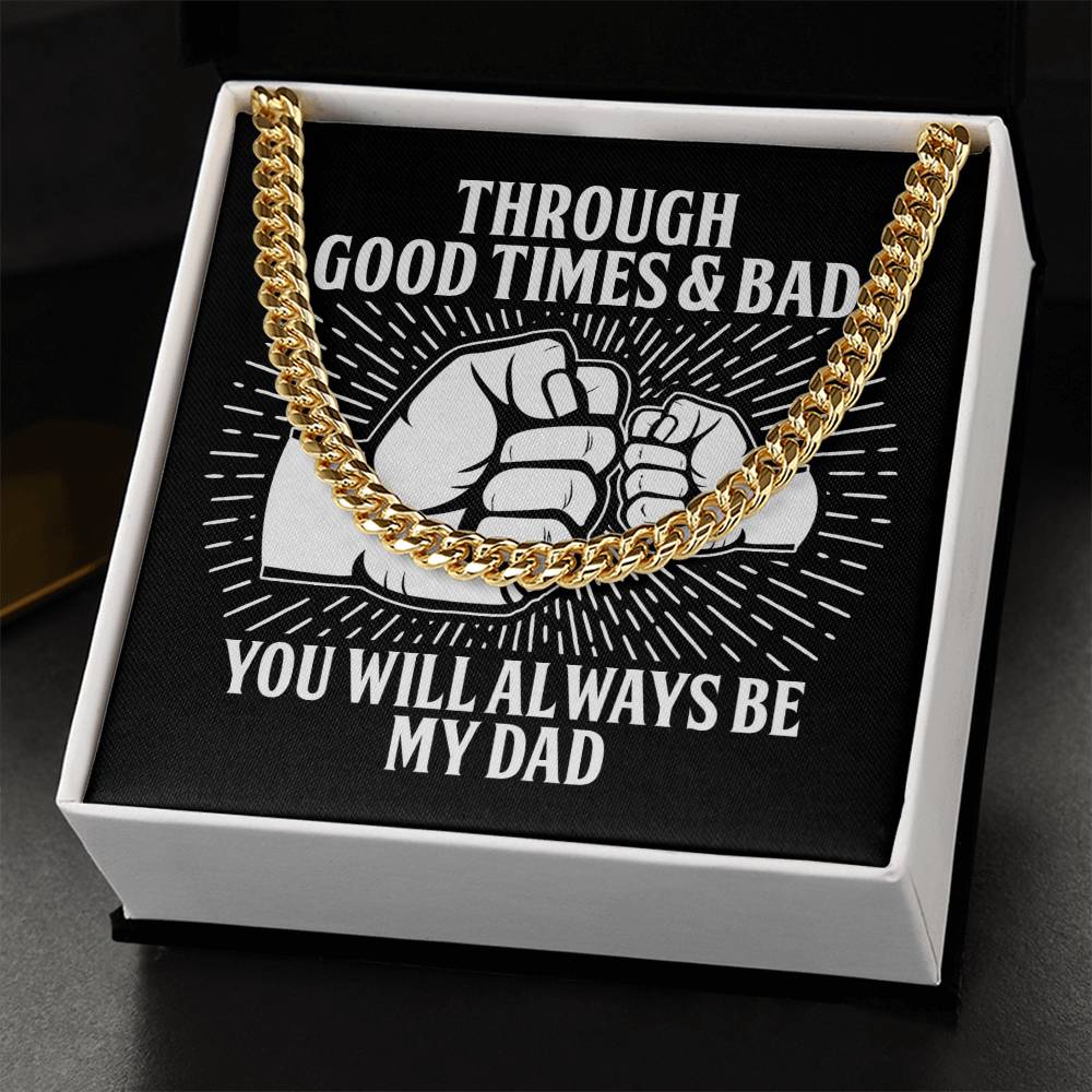 Father´s day present for dad. Cuban link chain with message card for dad on birthday and other holiday celebrations.