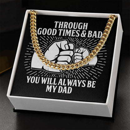 Father´s day present for dad. Cuban link chain with message card for dad on birthday and other holiday celebrations.