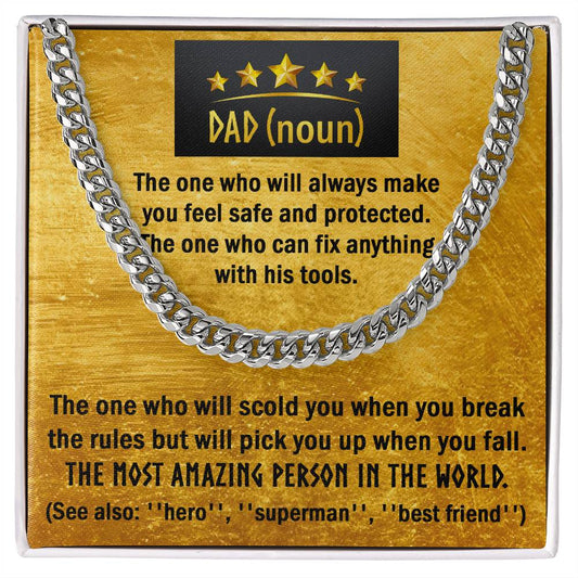 To my Dad, a special message card for father with cuban link chain . A necklace to celebrate father´s day and birthday.