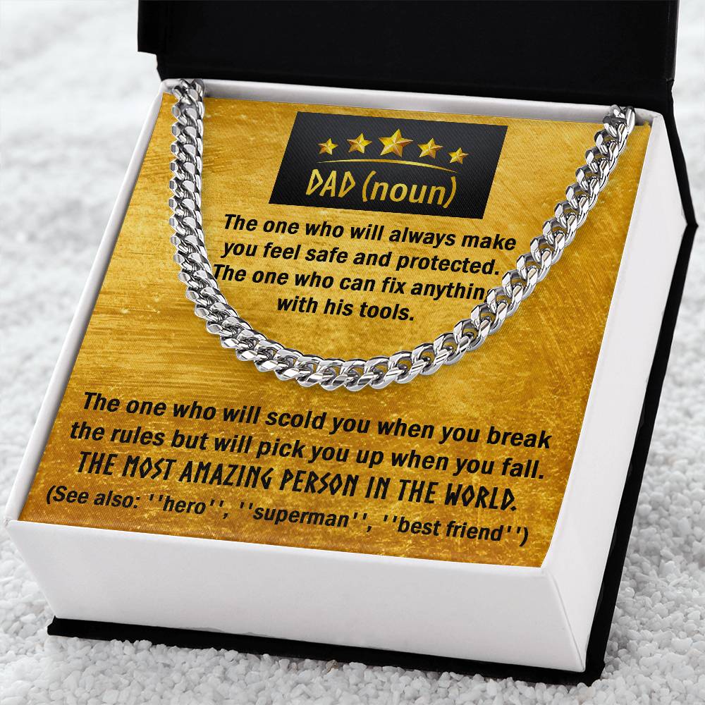 To my Dad, a special message card for father with cuban link chain . A necklace to celebrate father´s day and birthday.