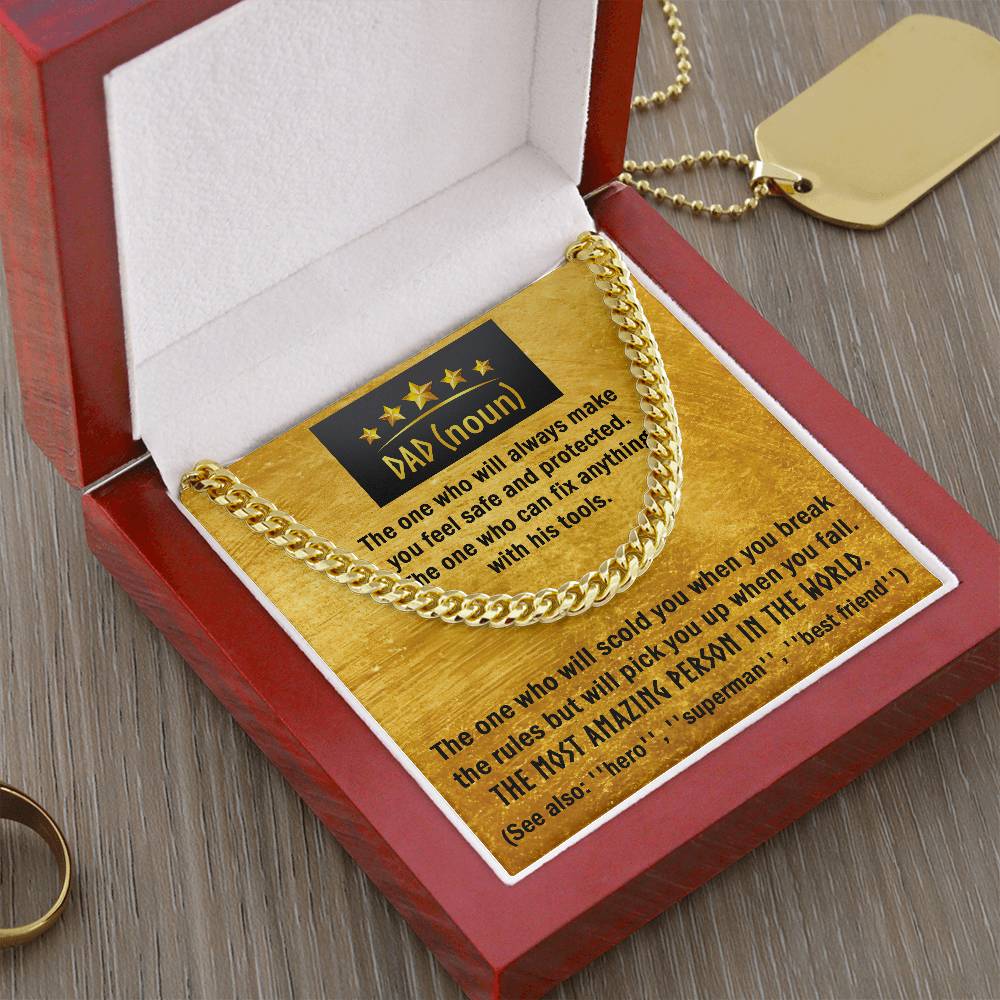 To my Dad, a special message card for father with cuban link chain . A necklace to celebrate father´s day and birthday.