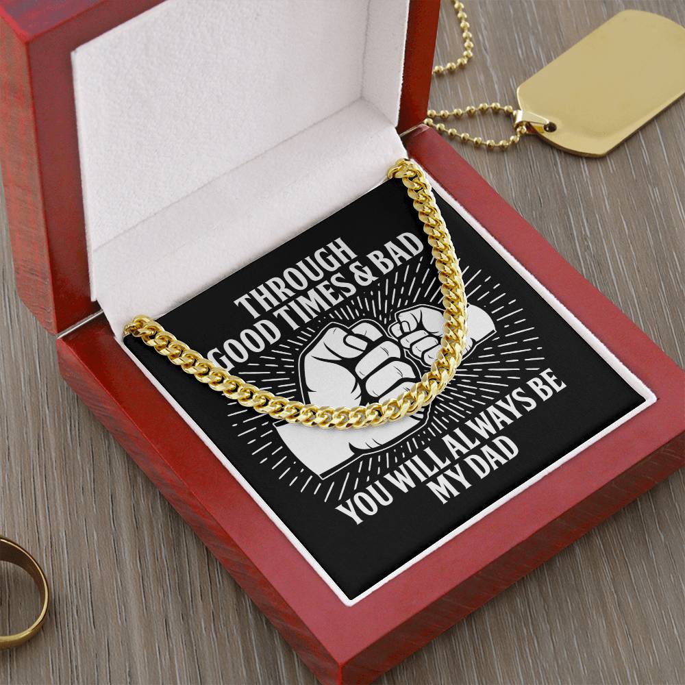 Father´s day present for dad. Cuban link chain with message card for dad on birthday and other holiday celebrations.