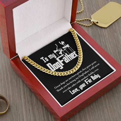 To dog father from fur baby, cuban link chain with message card for dog dad.