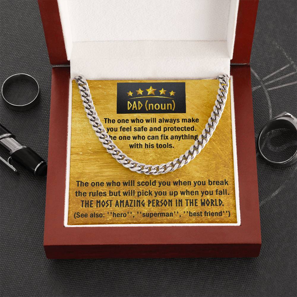 To my Dad, a special message card for father with cuban link chain . A necklace to celebrate father´s day and birthday.