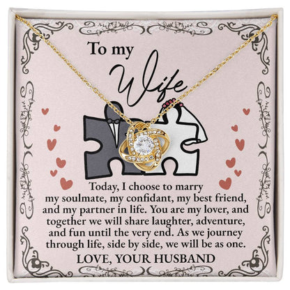 To my wife to be, lovely gift of love knot pendant necklace to gift her on your wedding day.