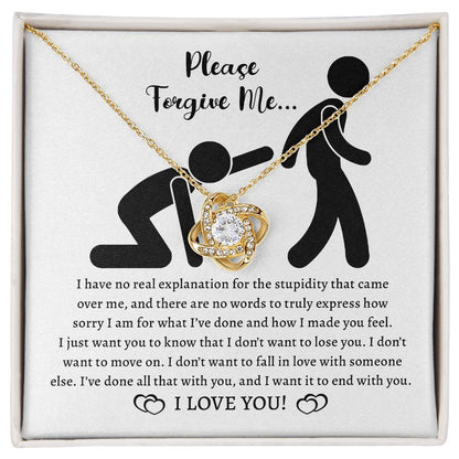 Please forgive me, apologize with this gorgeous love knot pendant necklace with luxury mahogany box and message card.