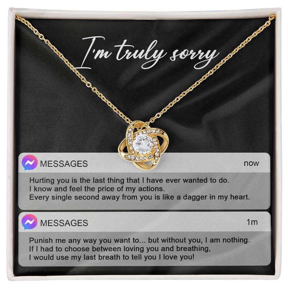 I apologise for hurting you so badly, message card with love knot pendant necklace from him, her