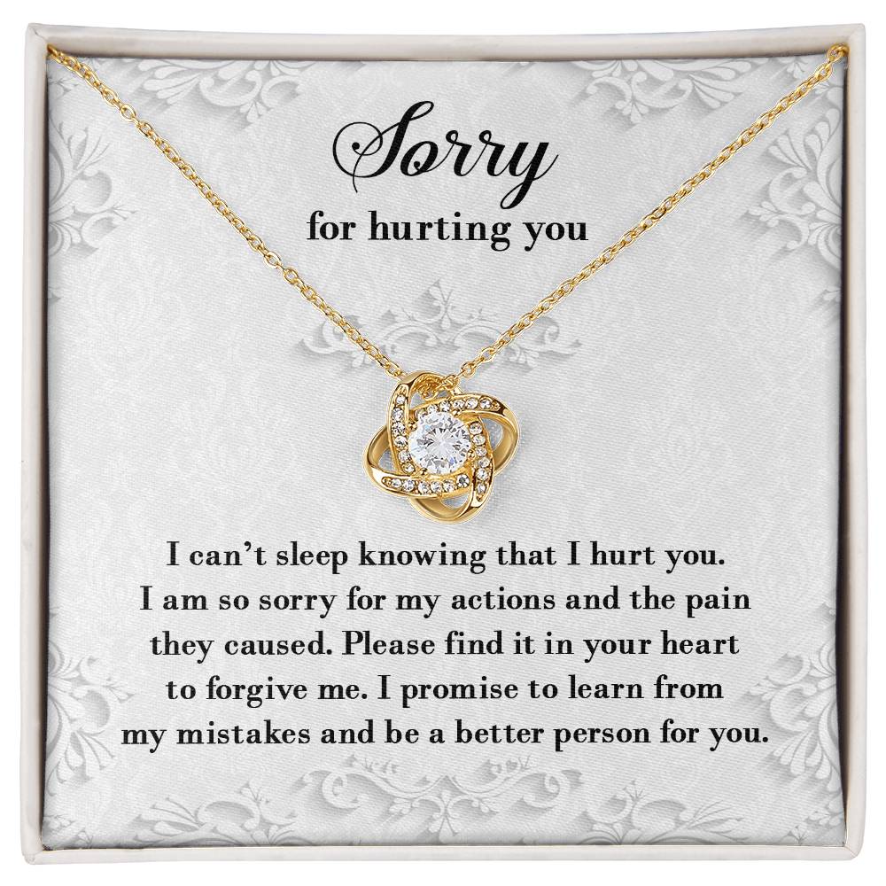 I 'am  sorry for hurting you, sincere apology from the heart, message card with love knot necklace.