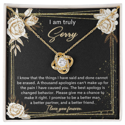 I am truly sorry, message card with genuine heartfelt apology. comes with love knot pendant necklace and luxury jewelry box.