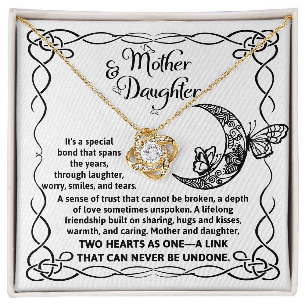 Mother and daughter, two hearts as one, beautiful necklace with message card from mother or daughter.