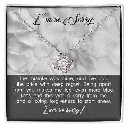 Romantic sorry message for your love, deeply remorseful for the pain I caused you, with message cad and pedant necklace.