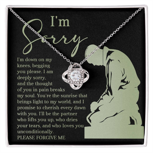 I would like to apologize, please forgive me. Sincere apology with message card and love knot pendant necklace.