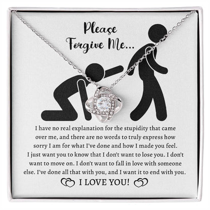 Please forgive me, apologize with this gorgeous love knot pendant necklace with luxury mahogany box and message card.