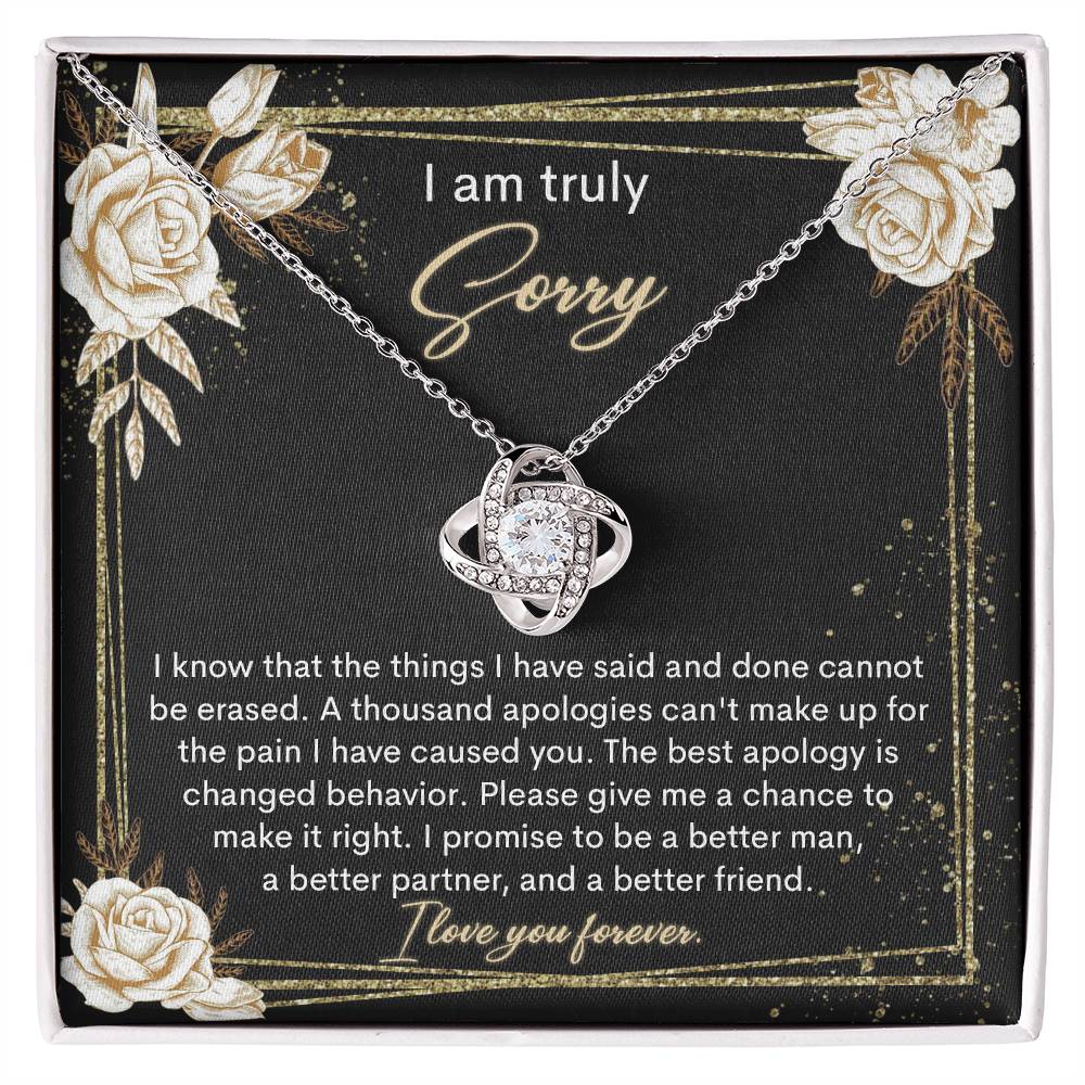 I am truly sorry, message card with genuine heartfelt apology. comes with love knot pendant necklace and luxury jewelry box.