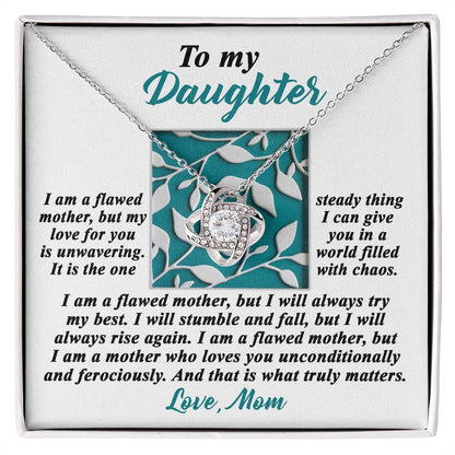 custom made message card with Love knot pendant necklace, gift from Mom to daughter. Birthday or anniversary present idea.