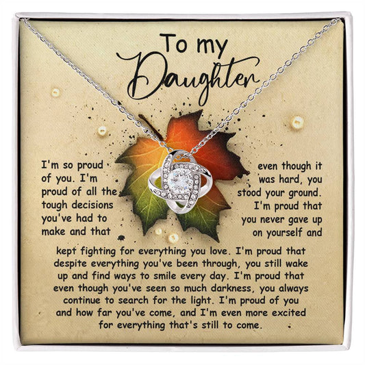 Lovely message card gift for daughter, fall themed card for her on birthday, with love knot pendant necklace to make her feel special.