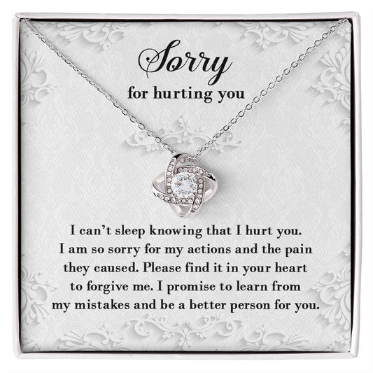 I 'am  sorry for hurting you, sincere apology from the heart, message card with love knot necklace.