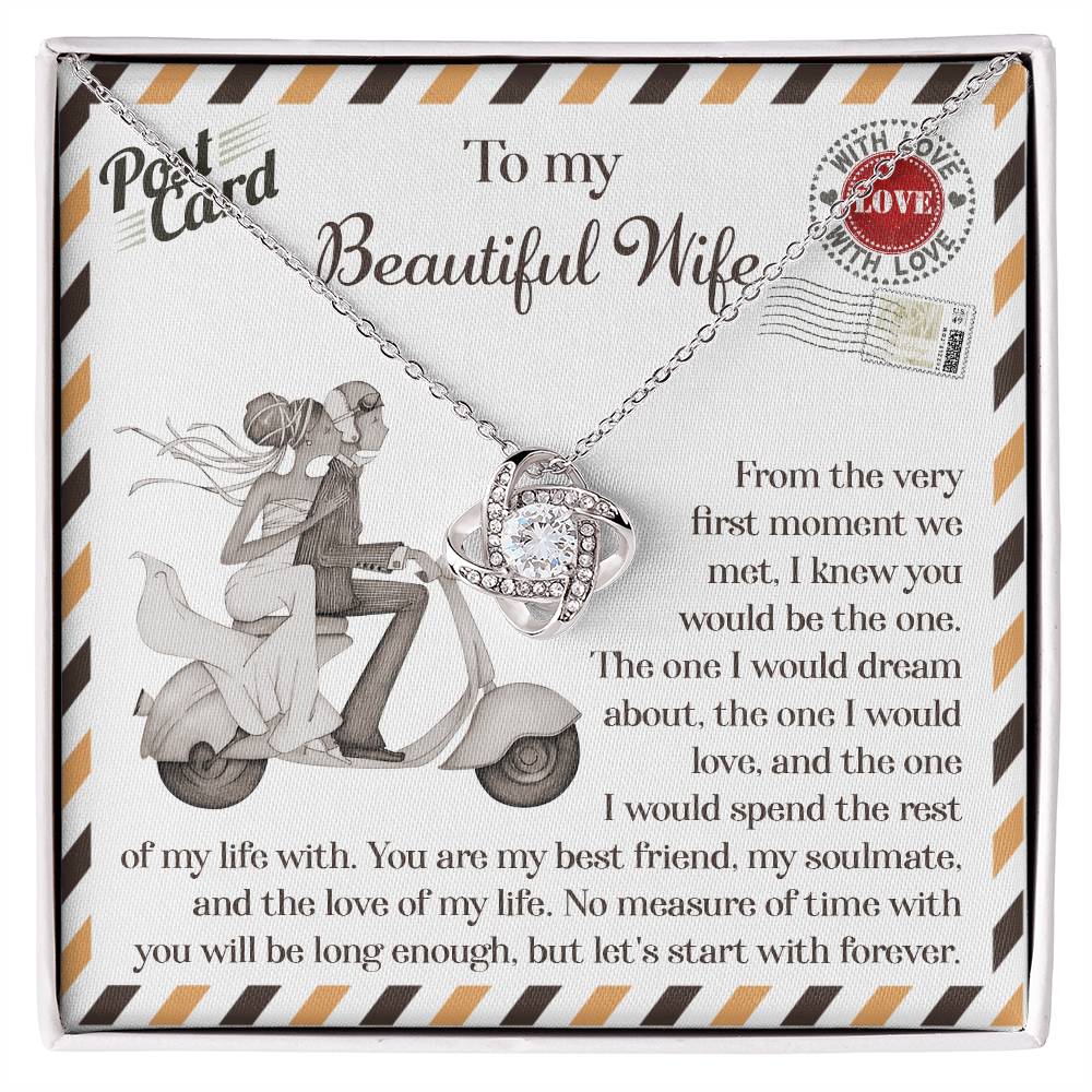 To the newly wed, postcard message from groom to bride to commemorate their wedding day.