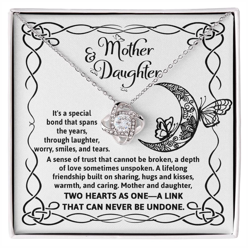 Mother and daughter, two hearts as one, beautiful necklace with message card from mother or daughter.