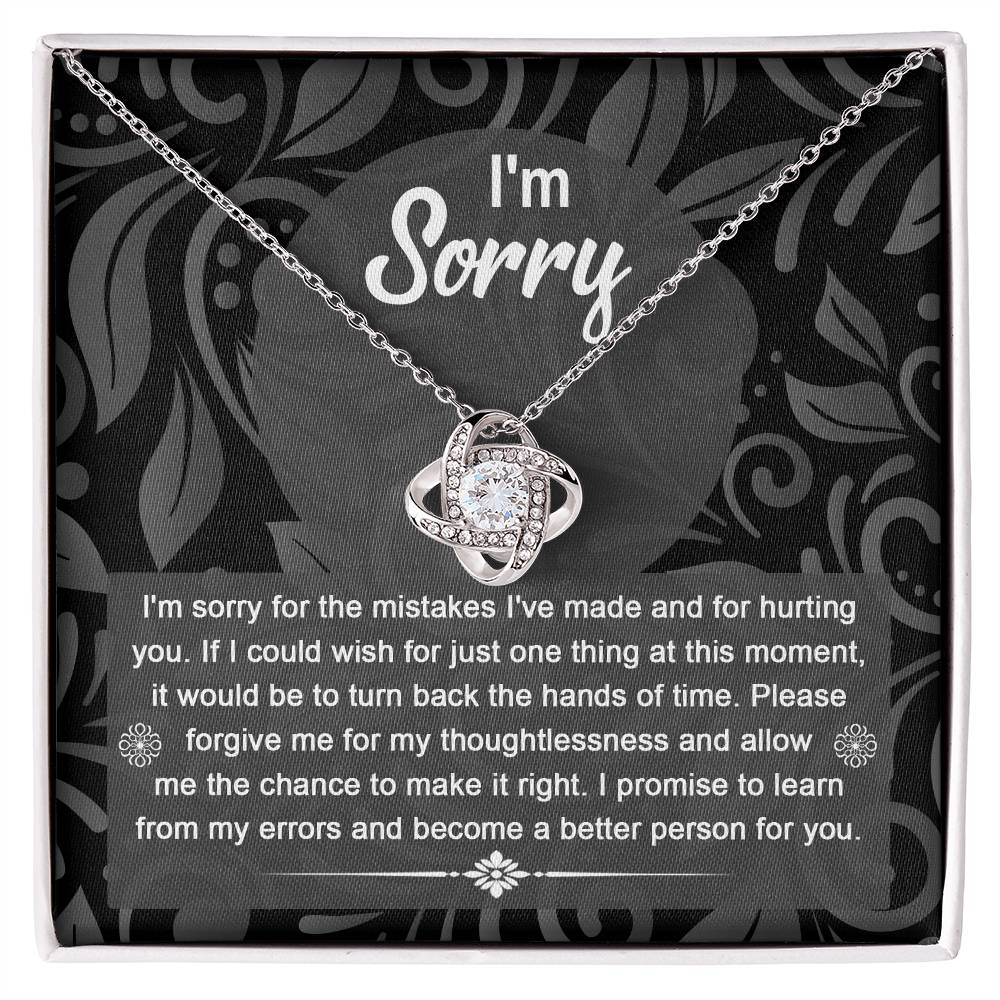 Apologize to your loved one with this message card with love knot necklace, Surprise them with this gorgeous gift today!