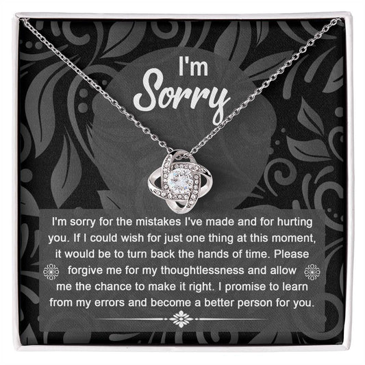 Apologize to your loved one with this message card with love knot necklace, Surprise them with this gorgeous gift today!