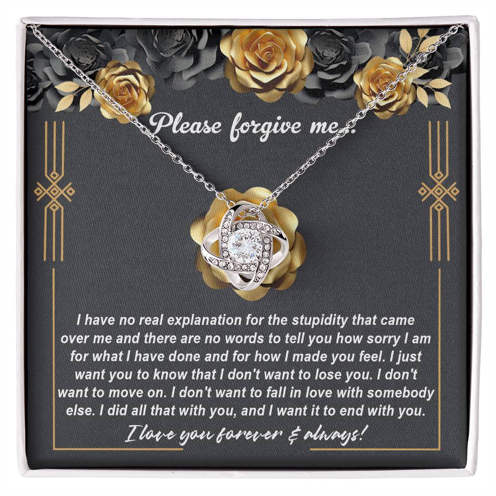 Please forgive me, apology message card with love knot necklace, printed and shipped from USA.