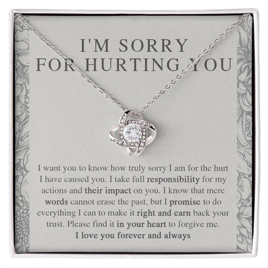 Letter of apology on message card together with gift of love knot necklace for that special someone.