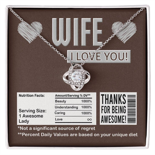 To my beautiful wife, thanks for being awesome! Groom to bride message card with love knot necklace.