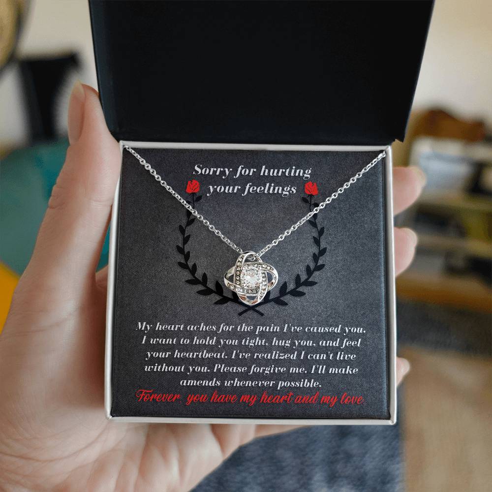 Message card with a hint of Halloween, sorry for hurting your feelings, comes with love knot necklace a luxury jewelry box. Printed and shipped from USA