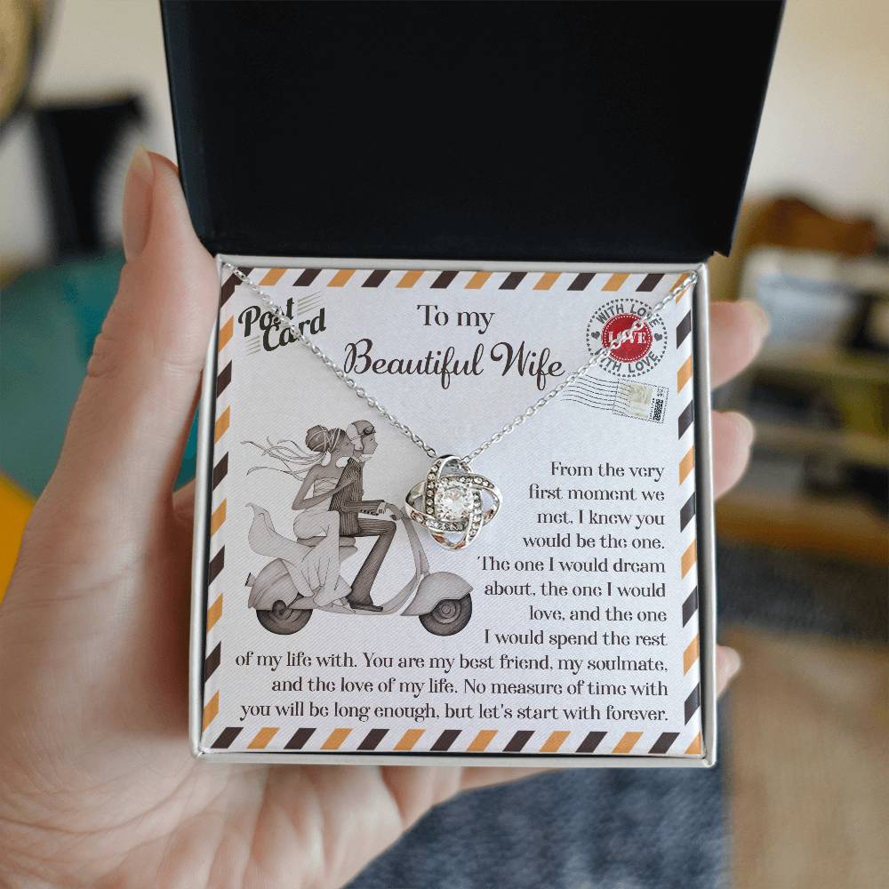 To the newly wed, postcard message from groom to bride to commemorate their wedding day.