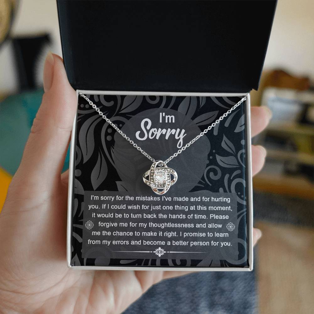 Apologize to your loved one with this message card with love knot necklace, Surprise them with this gorgeous gift today!