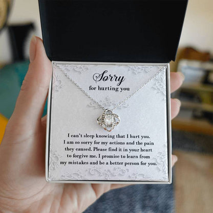 I 'am  sorry for hurting you, sincere apology from the heart, message card with love knot necklace.