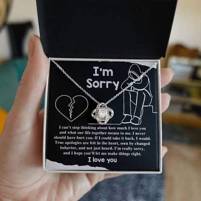 Let her know that your apology is truly from the heart, message card with heartfelt message , also with love knot pendant necklace.