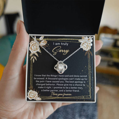 I am truly sorry, message card with genuine heartfelt apology. comes with love knot pendant necklace and luxury jewelry box.