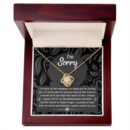 Apologize to your loved one with this message card with love knot necklace, Surprise them with this gorgeous gift today!