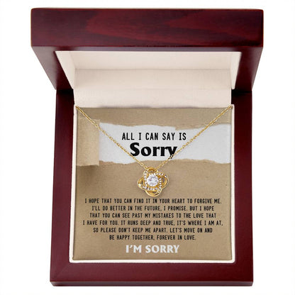 From my heart to yours, an honest apology to let you know am truly sorry. Message card greeting with love knot necklace.