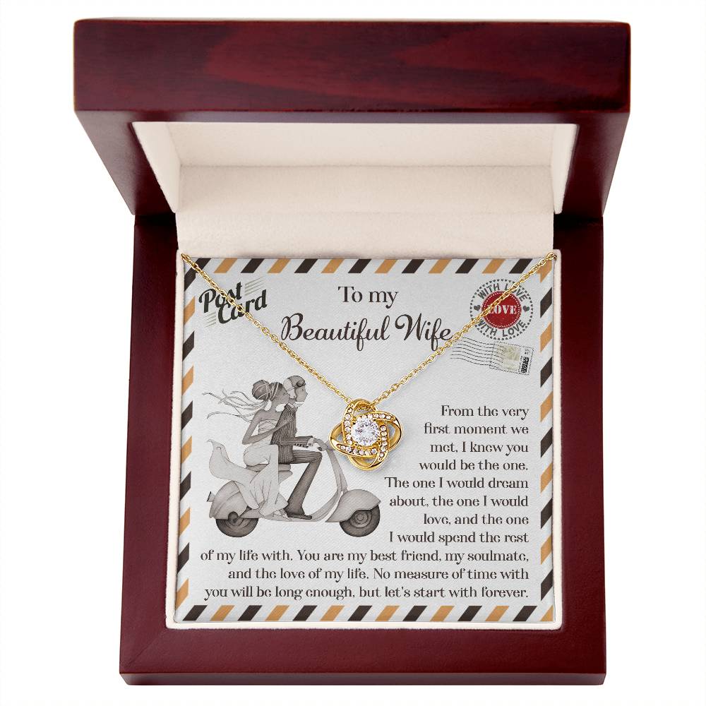 To the newly wed, postcard message from groom to bride to commemorate their wedding day.