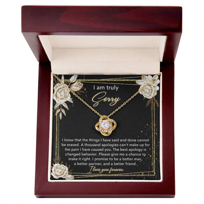 I am truly sorry, message card with genuine heartfelt apology. comes with love knot pendant necklace and luxury jewelry box.